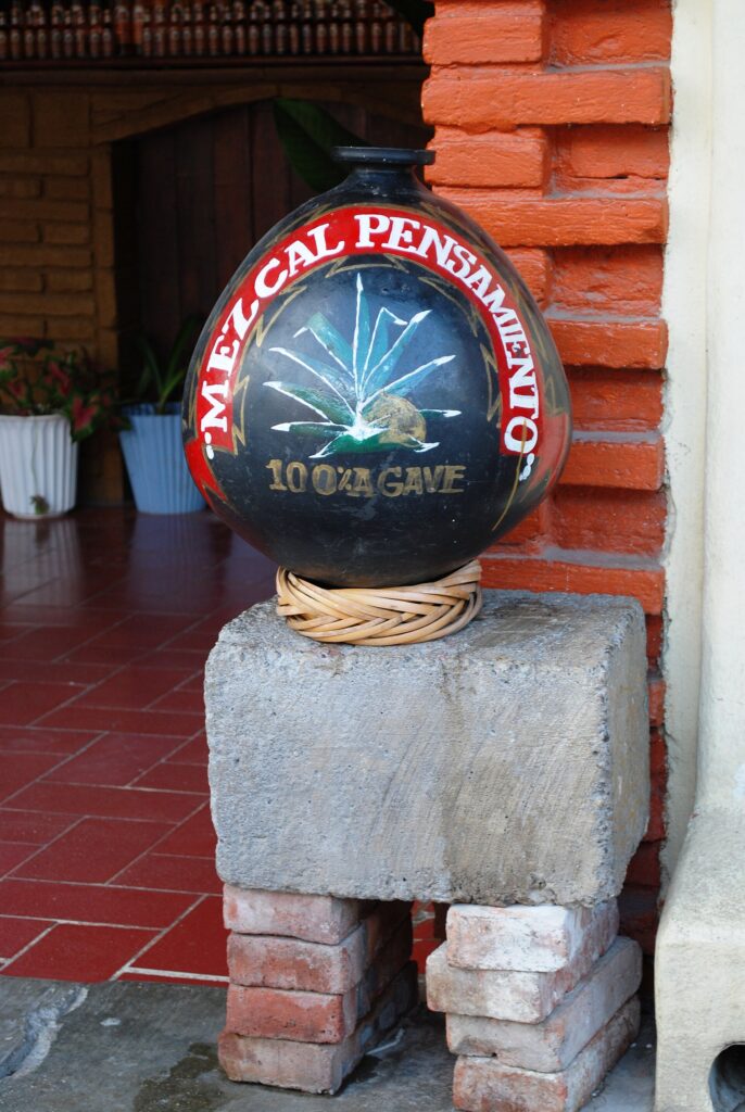 Black clay mezcal storage vessel in Tlacolula, Oaxaca; a cultural reference, not a distillation still