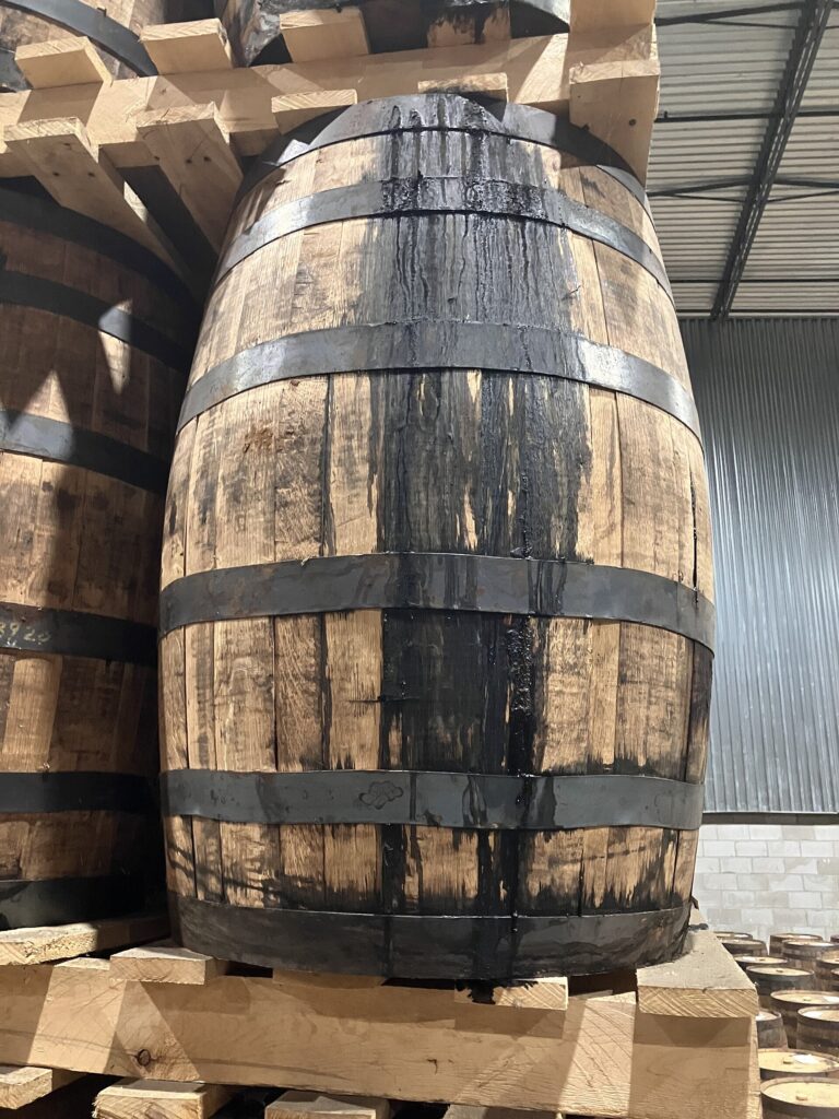 A whiskey aging barrel at Forty Creek; a wood-maturation reference for aged vodka